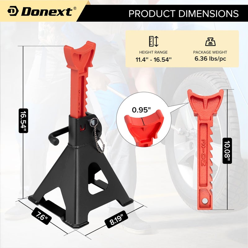 Donext حامل رافعة Donext بسعة 3 طن (6500 رطل) من الفولاذ بقفل مزدوج زوج واحد من حامل الرفع الأسود حامل رافعة قابل للتعديل - Image 3